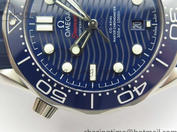 0321 Lightweight 2018 Seamaster Diver 300M VSF 1:1 Best Edition Blue Ceramic Blue Dial on Blue Rubber Strap A8800 V2 (Black Balance Wheel) 7961